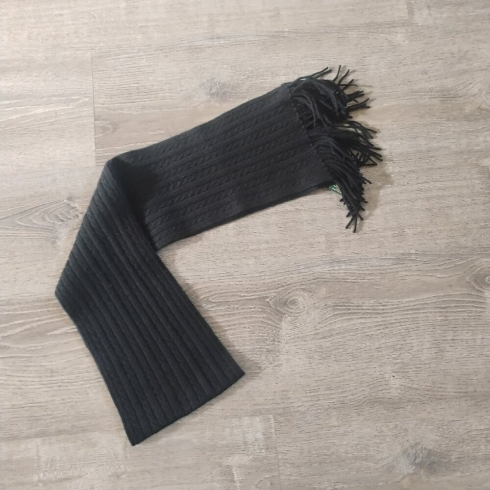 Ralph Lauren Black Cable-Knit Wool Blend Fringe Scarf